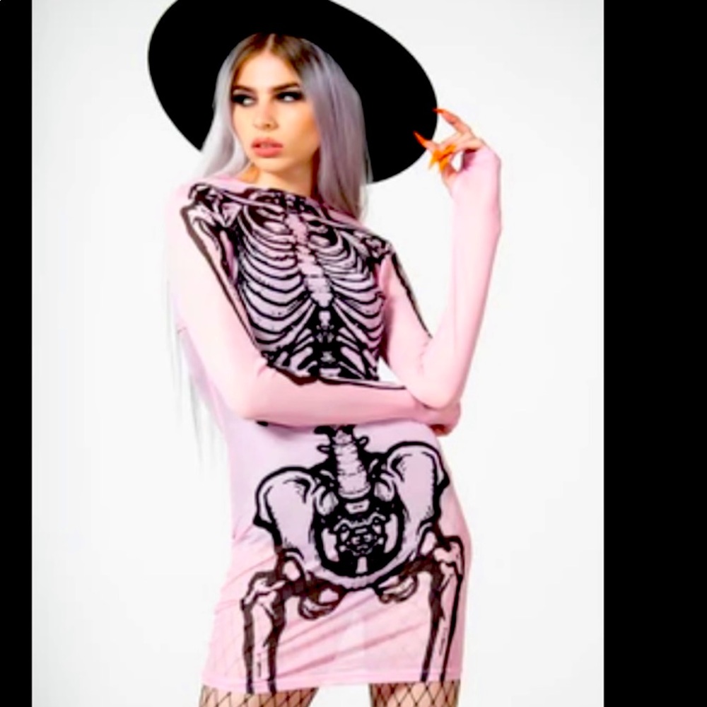 Killstar Avril pink mesh skeleton dress